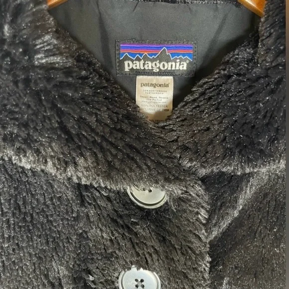 Patagonia Pelage Faux Fur Jacket Girls XL 14 Black Shawl Collar Cozy - Picture 6 of 9